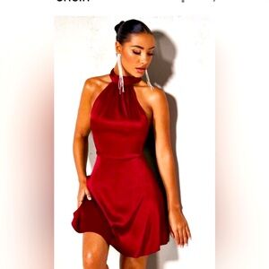Burgundy mini dress with sash around neckline. Never worn